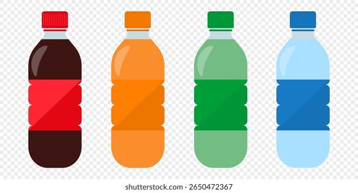 Conjunto de ícone de garrafas de refrigerante. Ícones de refrigerante de água de vetor plano