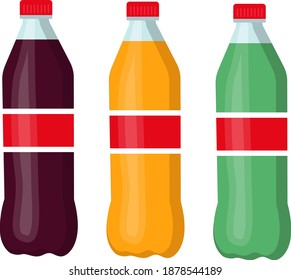 Botellas de refresco, ilustración, vector sobre fondo blanco.