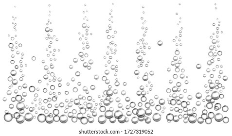 Soda bubbles. Bubbly agua vector illustration, under water bubble sparkles avalanche, sparkling champagne effect isolated on white background