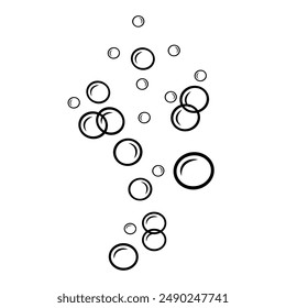 Soda bubbles in doodle style. Vector illustration of linear soap bubbles. Champagne air.