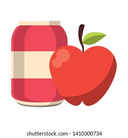 Soda can with apple fruit cartoon vector illustration graphic design