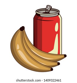 soda can and banana icon cartoon