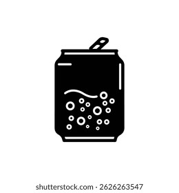 Soda Can with Bubble Details and Open Tab, Black Icon