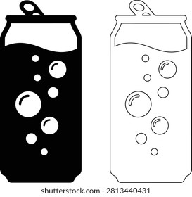 Soda can with bubbles icon vector illustration set beverage carbonated silhouette aluminum container refreshment drinkable illustration isolated