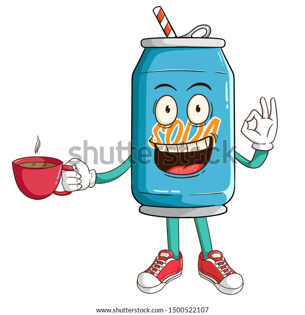 Soda Can Cartoon Character Holding Cup Stock Vector (Royalty Free ...