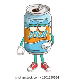 Soda can cartoon character tired waiting someone with funny bad expression