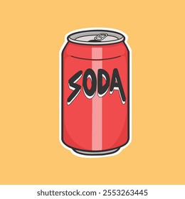 Soda Can Cartoon Style Sticker Vector Lindo Ilustración