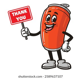 Soda Can character mascot cartoon holding a thank you sign