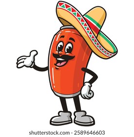 Soda Can character mascot cartoon wearing a sombrero