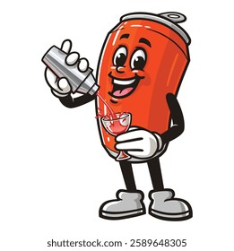 Soda Can character mascot cartoon making a cocktail