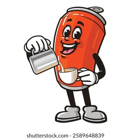 Soda Can character mascot cartoon as a barista