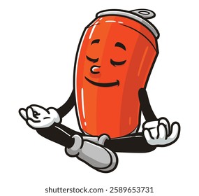 Soda Can character mascot cartoon meditating