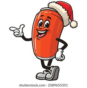 Soda Can character mascot cartoon wearing a Christmas hat