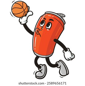 Soda Can character mascot cartoon playing slam dunk basketball 