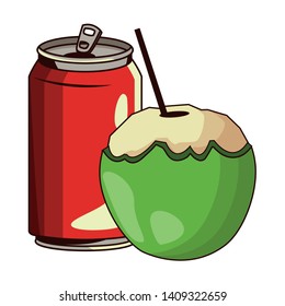 soda can with coconut cocktail icon cartoon