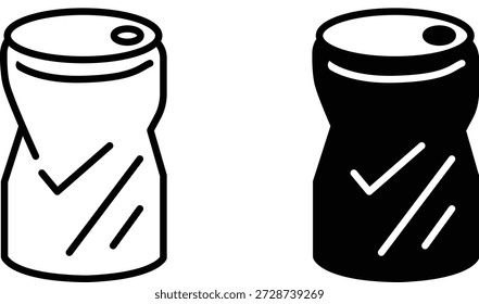 Soda pode esmagar Ilustração vetorial de ícones, linha preta latas de refrigerante dentadas Conjunto de ícones, silhueta de símbolo de bebida e suco