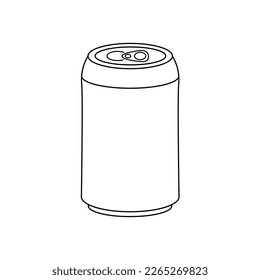 Soda can doodle vector illustration. Beverage, lemonade, beer, juice, drink metallic jar contour, silhouette