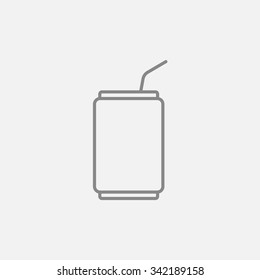 Soda can with drinking straw line icon for web, mobile and infographics. Vector dark grey icon isolated on light grey background.