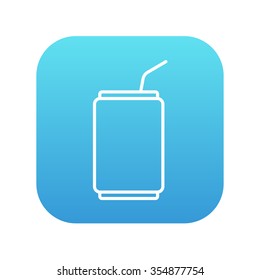 Soda can with drinking straw line icon for web, mobile and infographics. Vector white icon on the blue gradient square with rounded corners isolated on white background.