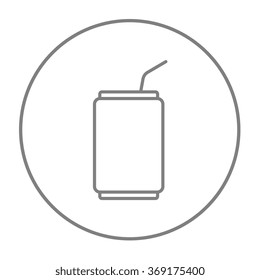 Soda can with drinking straw line icon.