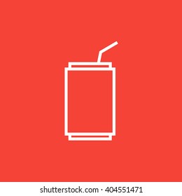 Soda can with drinking straw line icon.