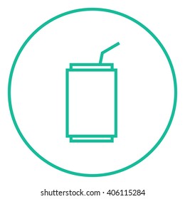 Soda can with drinking straw line icon.