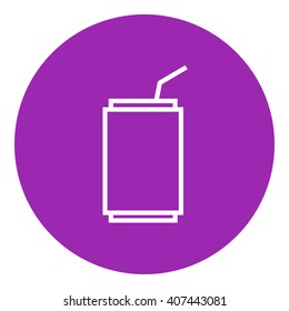 Soda can with drinking straw line icon.