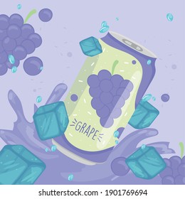 Soda can of grape with ice cubes design, Tasty drink beverage and liquid theme Vector illustration
