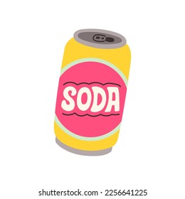 lata de soda. Vector dibujado a mano de bebida suave en latas de aluminio. Agua carbonada. Ilustración de moda aislada