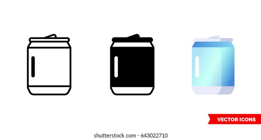 Soda can icon of 3 types: color, black and white, outline. Isolated vector sign symbol.