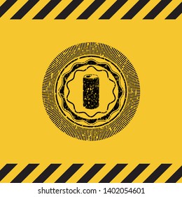 soda can icon black grunge emblem inside yellow warning sign. Vector Illustration. Detailed.