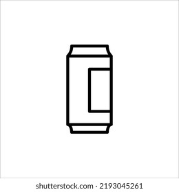 Soda kann Symbol sein. Schwarze, einfache Illustration der Aluminiumflasche für kohlensäurehaltige Getränke. Contour einzeln auf weißem Hintergrund
