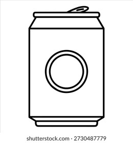 Soda can icon with a circular label, representing beverage, refreshment, and drink in a clean vector outline.