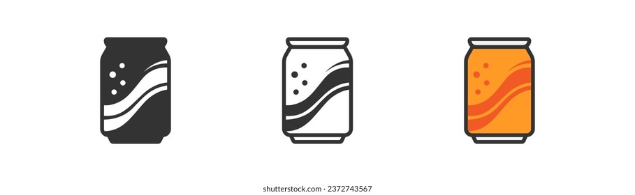 Soda in can icon. Cold beverage, beer, symbol. Energy drink in aluminium can. Outline, flat and colored style icon for web design. Vector illustration.