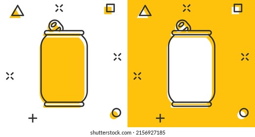 Soda can icon in comic style. Drink bottle cartoon vector illustration on isolated background. Beverage splash effect sign business concept.