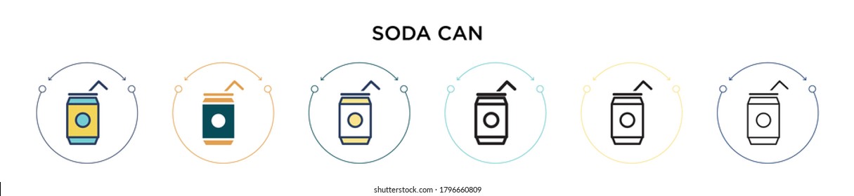 Soda can icon in filled, thin line, outline and stroke style. Vector illustration of two colored and black soda can vector icons designs can be used for mobile, ui, web