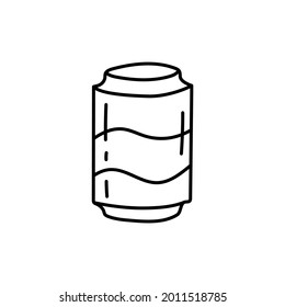 Soda can icon in flat black line style, isolated on white background 