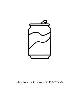 Soda can icon in flat black line style, isolated on white background 