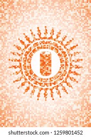 soda can icon inside abstract orange mosaic emblem with background