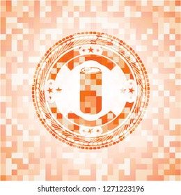 soda can icon inside abstract orange mosaic emblem