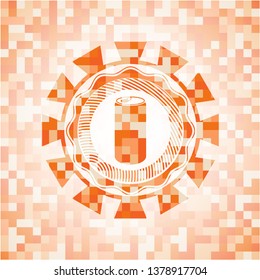soda can icon inside abstract orange mosaic emblem