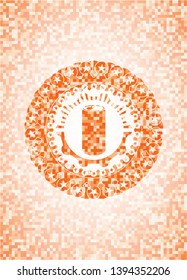 soda can icon inside abstract orange mosaic emblem with background