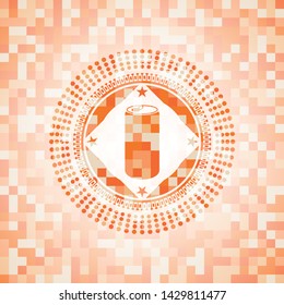 soda can icon inside abstract orange mosaic emblem with background