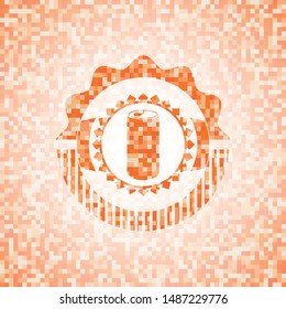soda can icon inside abstract orange mosaic emblem