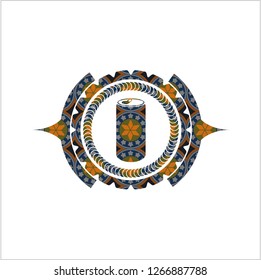 soda can icon inside arabesque style badge. arabic decoration.