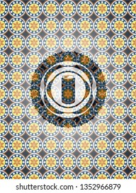 soda can icon inside arabesque style badge. arabic decoration.