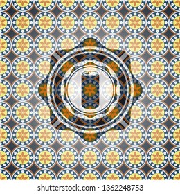 soda can icon inside arabesque emblem background. arabic decoration.