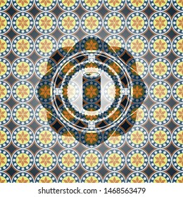 soda can icon inside arabesque style emblem. arabic decoration.
