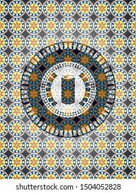 soda can icon inside arabesque badge background. arabic decoration.