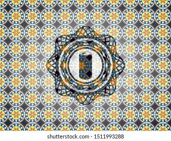 soda can icon inside arabesque style emblem. arabic decoration.